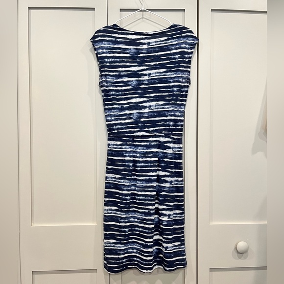 👗SONOMA LIFESTYLE Women’s Drawstring Black & Blue Wave Casual Mini Dress Sm - Picture 2 of 4